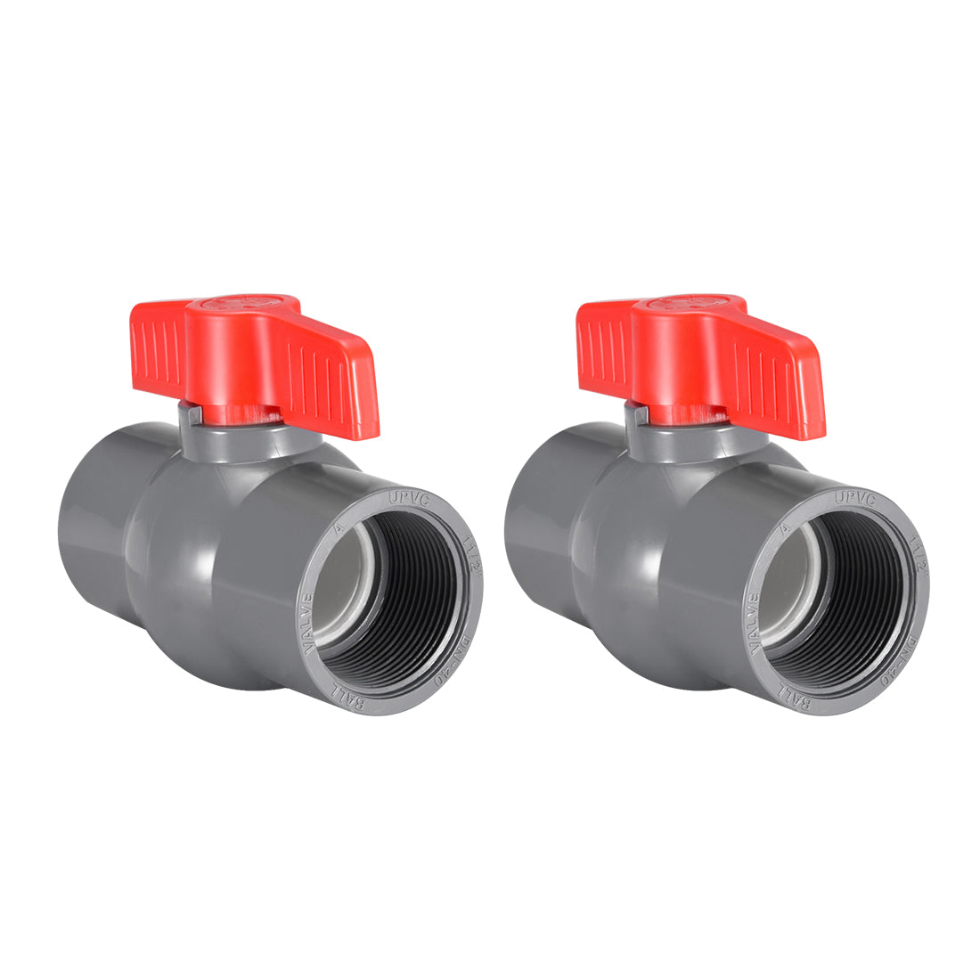 Harfington PVC Ball Valve Supply Pipe Knob Threaded Ends Inner Hole Diameter 2Pcs