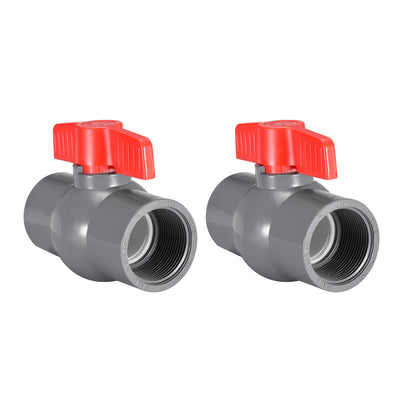 Harfington PVC Ball Valve Supply Pipe Knob Threaded Ends Inner Hole Diameter 2Pcs