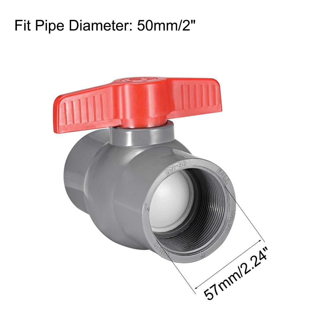 Harfington PVC Ball Valve Supply Pipe Knob Threaded Ends Inner Hole Diameter