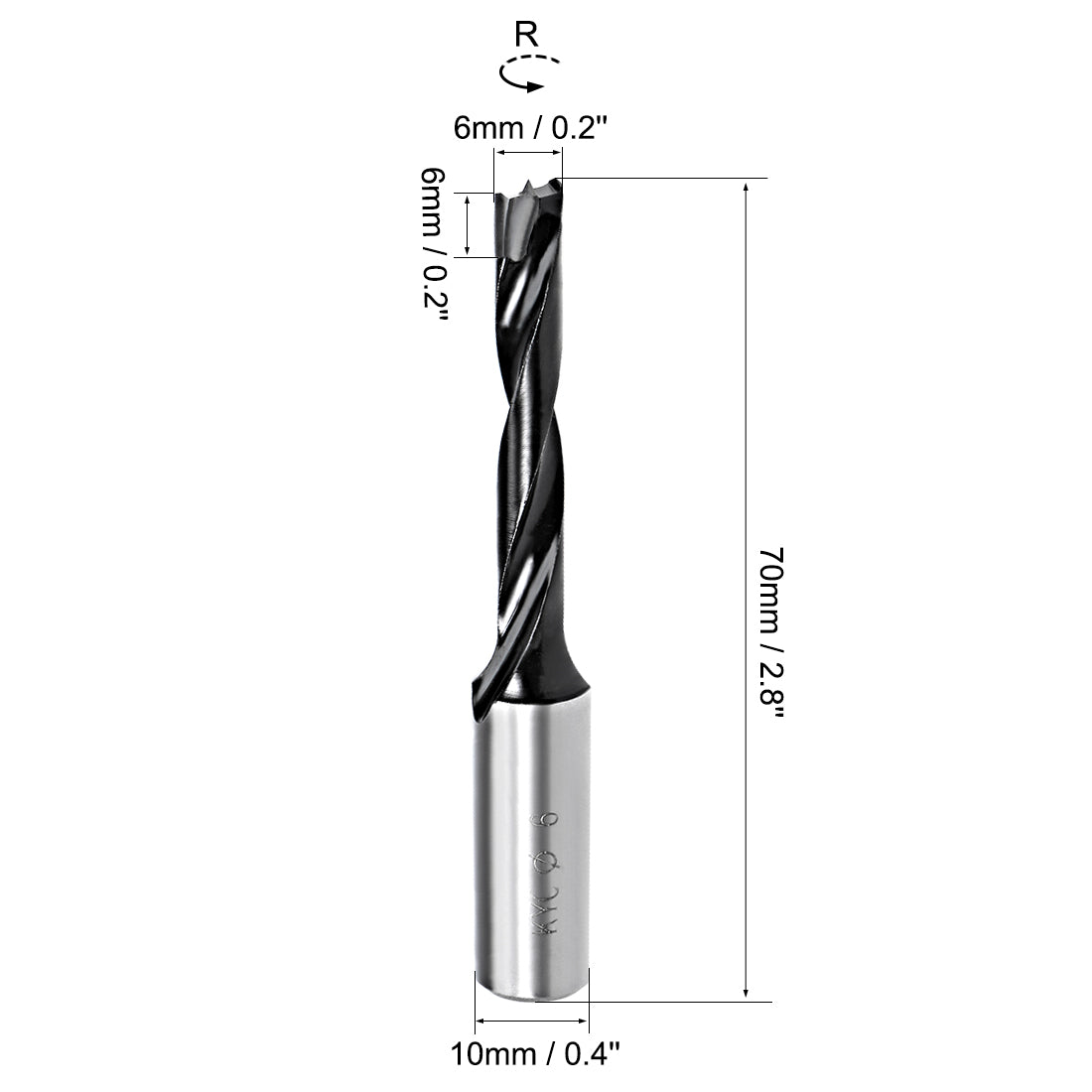 Harfington Brad Point Drill Bits for Wood 6mm x 70mm Forward Turning HSS for Woodworking Carpentry Drilling Tool