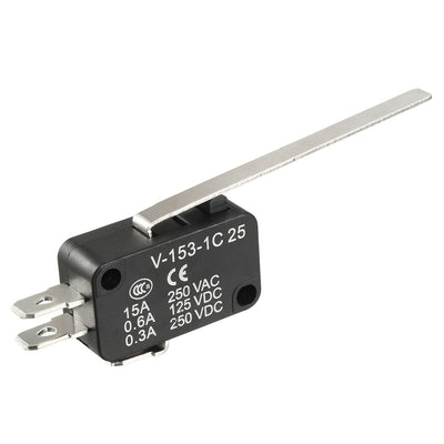 Harfington 15A 250VAC Black V-153-1C25 Long Straight Lever Miniature Micro Switch