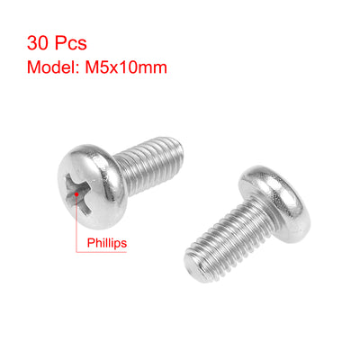 Harfington 30Pcs Stainless Steel M3 Pan Phillips Head Screw