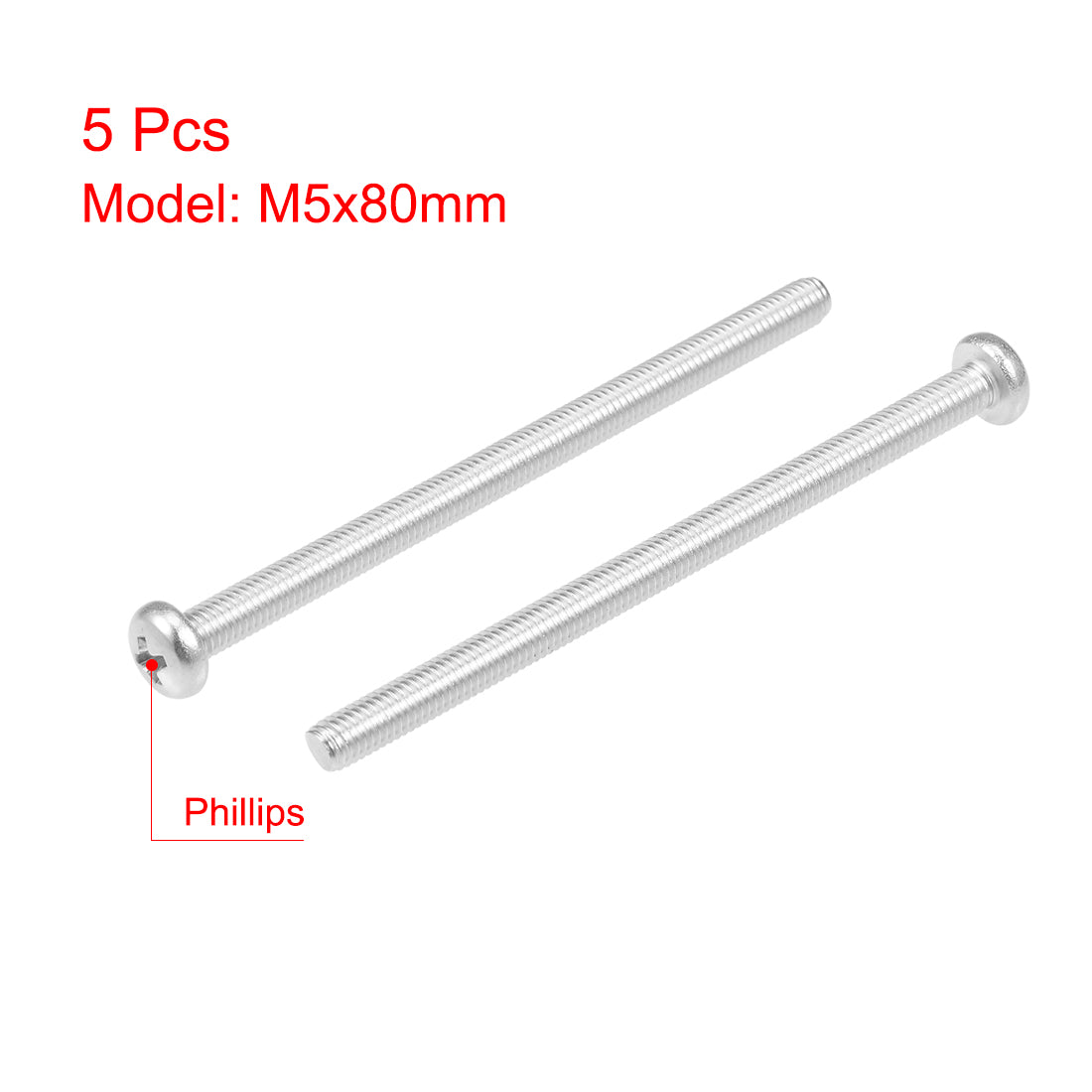 Harfington Machine Screws Pan Phillips Cross Head Screw 304 Stainless Steel Fasteners Bolts, 5Pcs