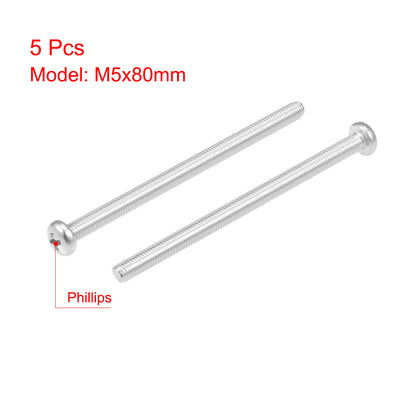 Harfington Machine Screws Pan Phillips Cross Head Screw 304 Stainless Steel Fasteners Bolts, 5Pcs