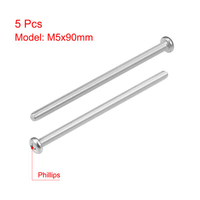 Harfington Machine Screws Pan Phillips Cross Head Screw 304 Stainless Steel Fasteners Bolts, 5Pcs