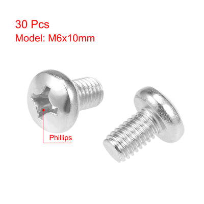 Harfington Machine Screws Pan Phillips Head Screw 304 Stainless Steel Fasteners Bolts 30Pcs