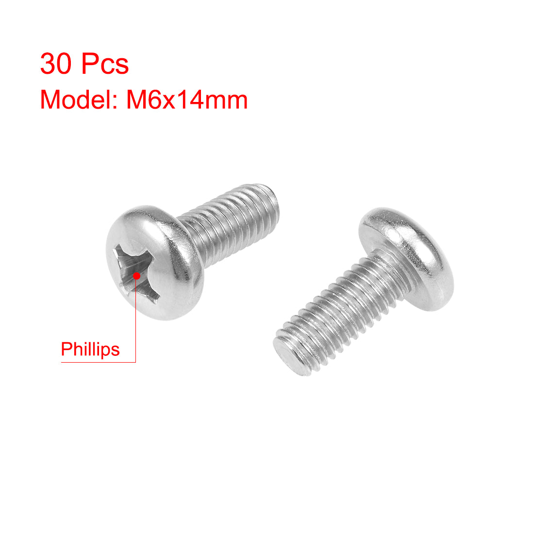 Harfington Machine Screws Pan Phillips Head Screw 304 Stainless Steel Fasteners Bolts 30Pcs