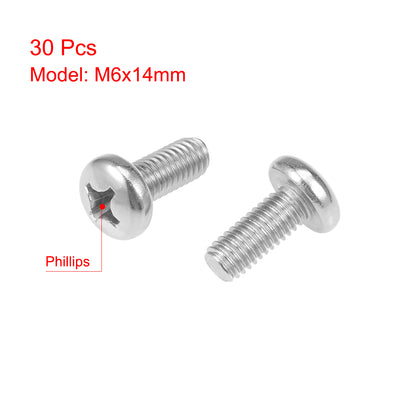 Harfington Machine Screws Pan Phillips Head Screw 304 Stainless Steel Fasteners Bolts 30Pcs
