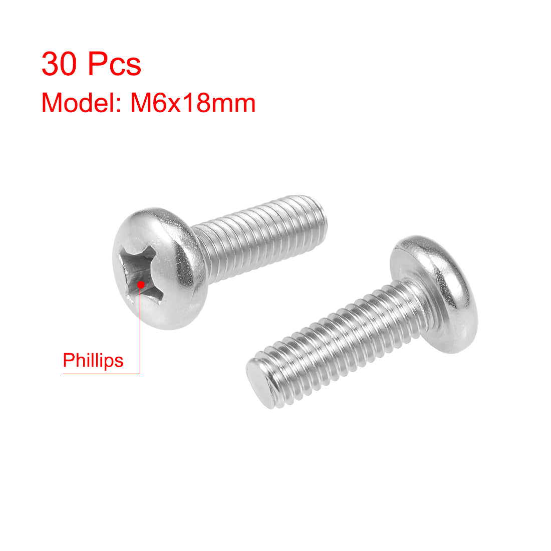 Harfington Machine Screws Pan Phillips Head Screw 304 Stainless Steel Fasteners Bolts 30Pcs