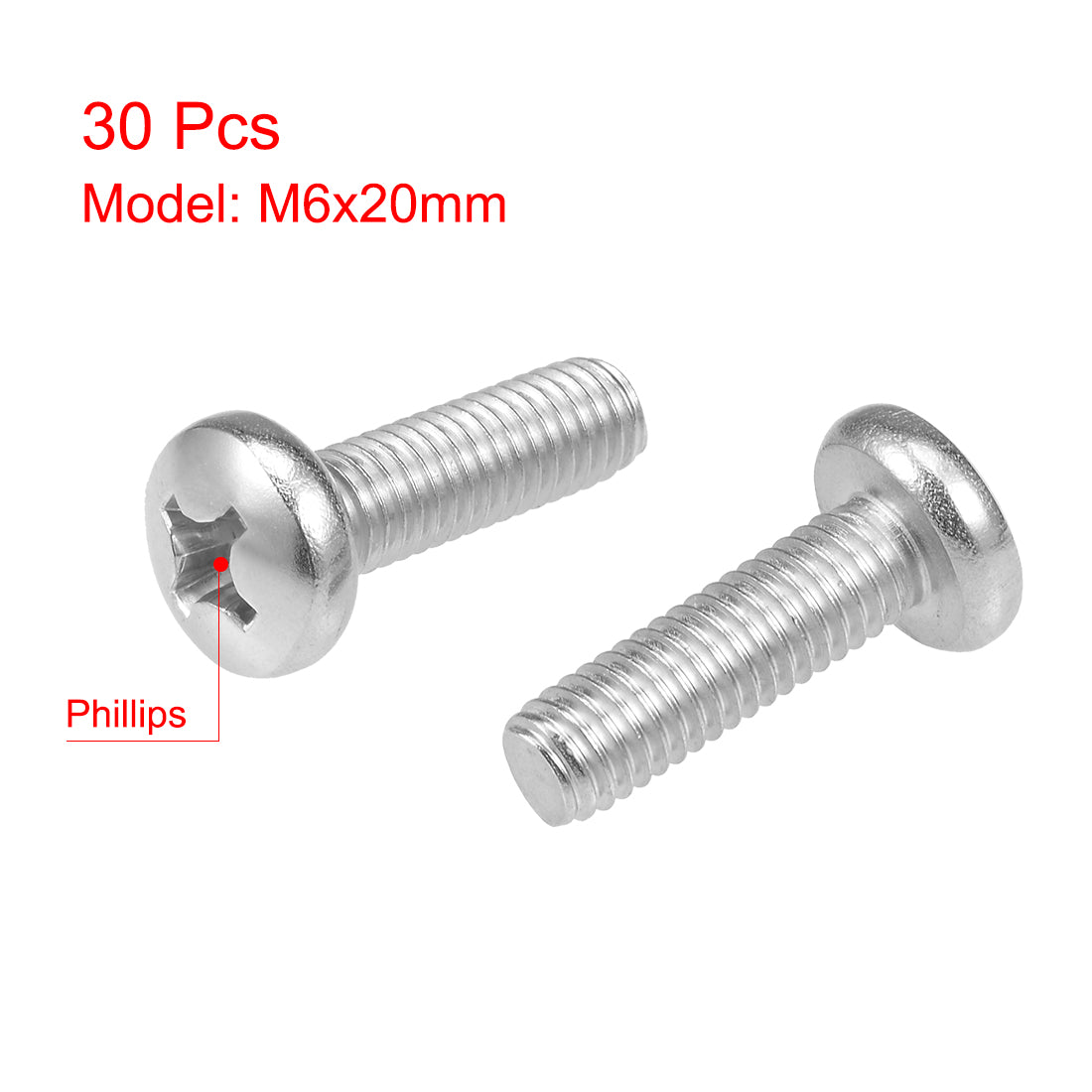 Harfington Machine Screws Pan Phillips Head Screw 304 Stainless Steel Fasteners Bolts 30Pcs