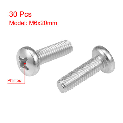 Harfington Machine Screws Pan Phillips Head Screw 304 Stainless Steel Fasteners Bolts 30Pcs