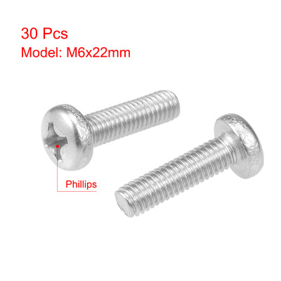 Harfington Machine Screws Pan Phillips Head Screw 304 Stainless Steel Fasteners Bolts 30Pcs