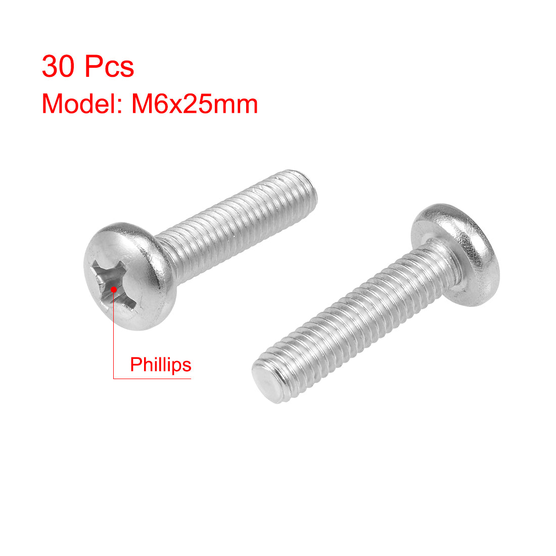 Harfington Machine Screws Pan Phillips Head Screw 304 Stainless Steel Fasteners Bolts 30Pcs