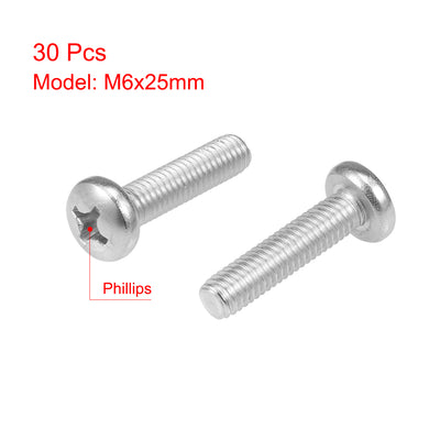 Harfington Machine Screws Pan Phillips Head Screw 304 Stainless Steel Fasteners Bolts 30Pcs
