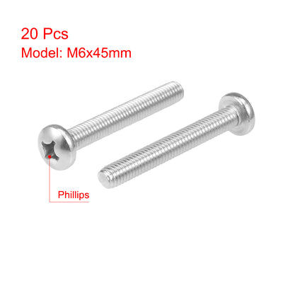 Harfington Machine Screws Pan Phillips Head Screw 304 Stainless Steel Fasteners Bolts 20Pcs