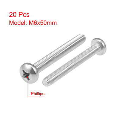 Harfington Machine Screws Pan Phillips Head Screw 304 Stainless Steel Fasteners Bolts 20Pcs