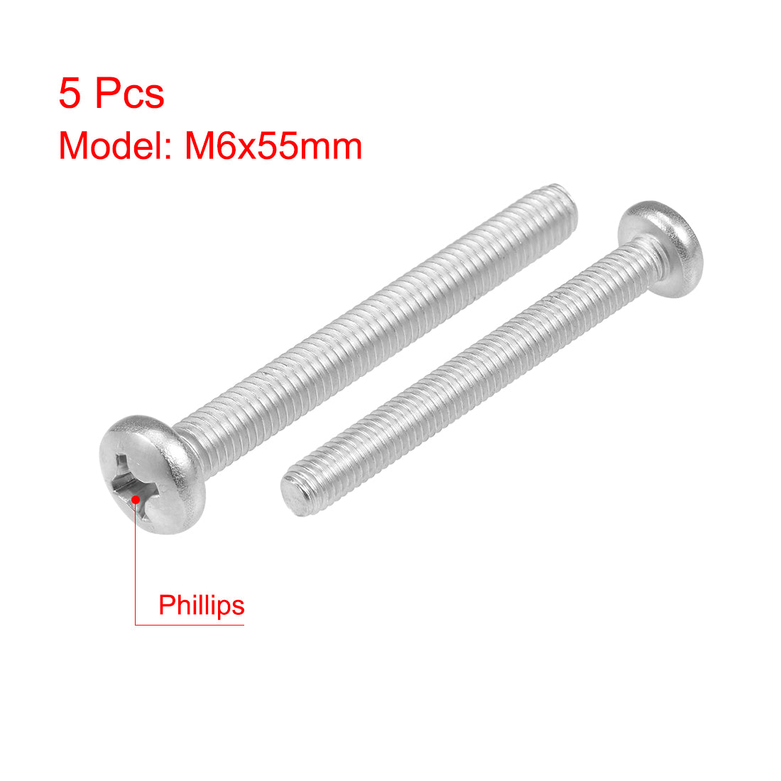 Harfington Machine Screws Pan Phillips Cross Head Screw 304 Stainless Steel Fasteners Bolts, 5Pcs