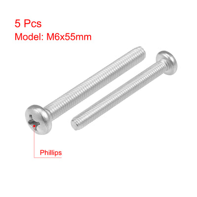 Harfington Machine Screws Pan Phillips Cross Head Screw 304 Stainless Steel Fasteners Bolts, 5Pcs