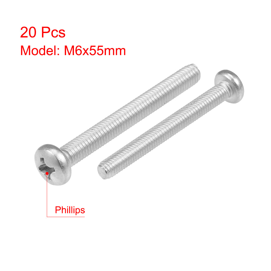 Harfington Machine Screws Pan Phillips Head Screw 304 Stainless Steel Fasteners Bolts 20Pcs