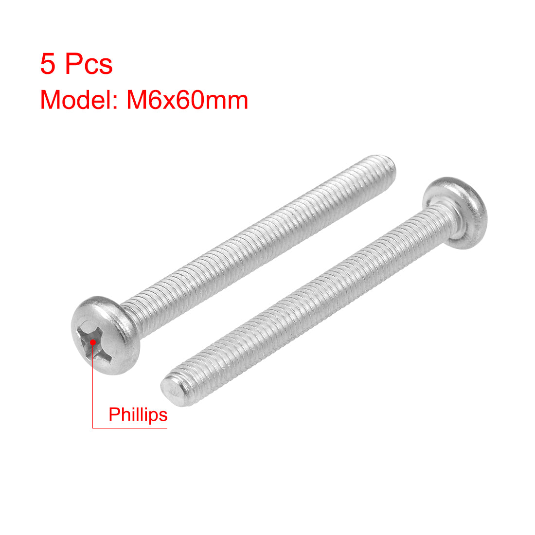 Harfington Machine Screws Pan Phillips Cross Head Screw 304 Stainless Steel Fasteners Bolts, 5Pcs