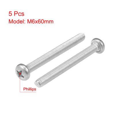 Harfington Machine Screws Pan Phillips Cross Head Screw 304 Stainless Steel Fasteners Bolts, 5Pcs