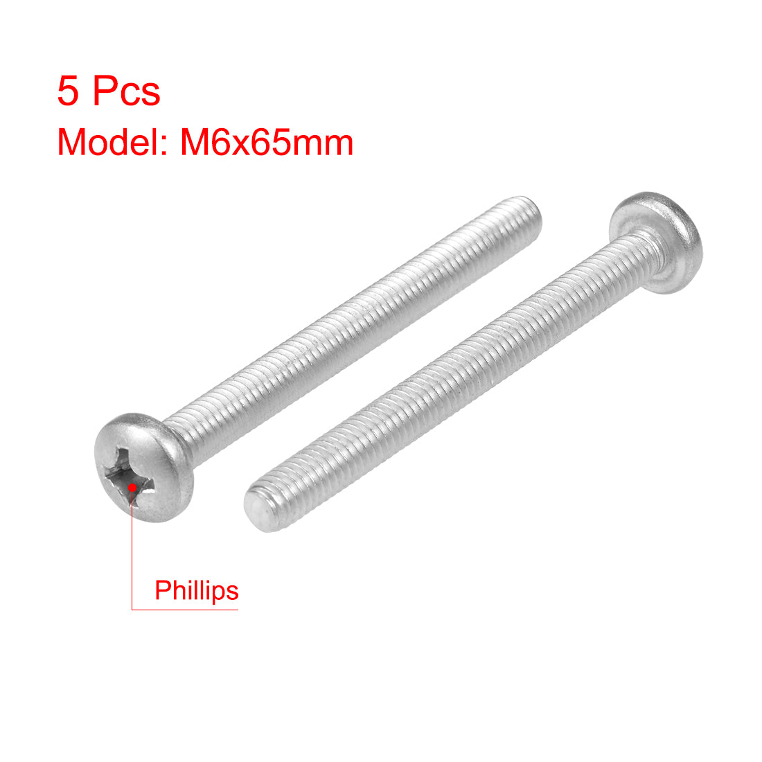 Harfington Machine Screws Pan Phillips Cross Head Screw 304 Stainless Steel Fasteners Bolts, 5Pcs