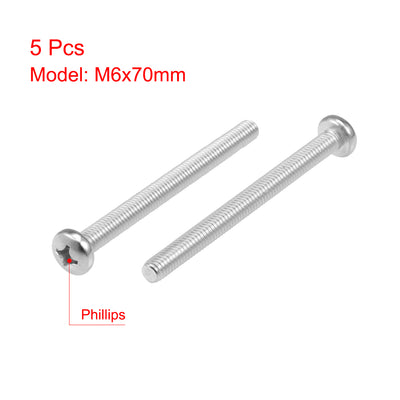 Harfington Machine Screws Pan Phillips Cross Head Screw 304 Stainless Steel Fasteners Bolts, 5Pcs