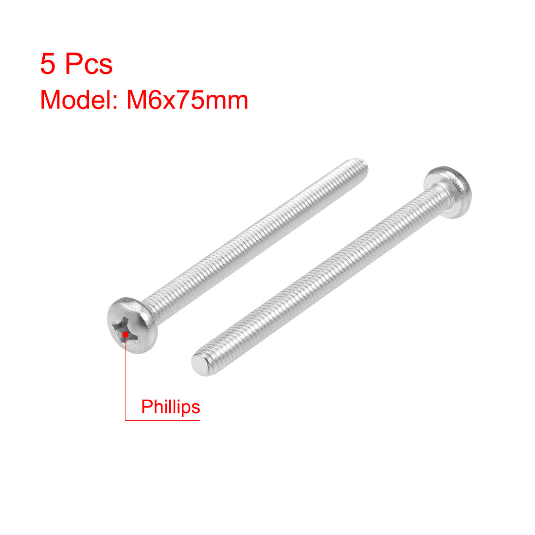 Harfington Machine Screws Pan Phillips Cross Head Screw 304 Stainless Steel Fasteners Bolts, 5Pcs