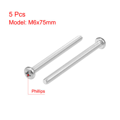 Harfington Machine Screws Pan Phillips Cross Head Screw 304 Stainless Steel Fasteners Bolts, 5Pcs