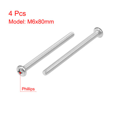 Harfington Machine Screws Pan Phillips Head Screw 304 Stainless Steel Fasteners Bolts 4Pcs