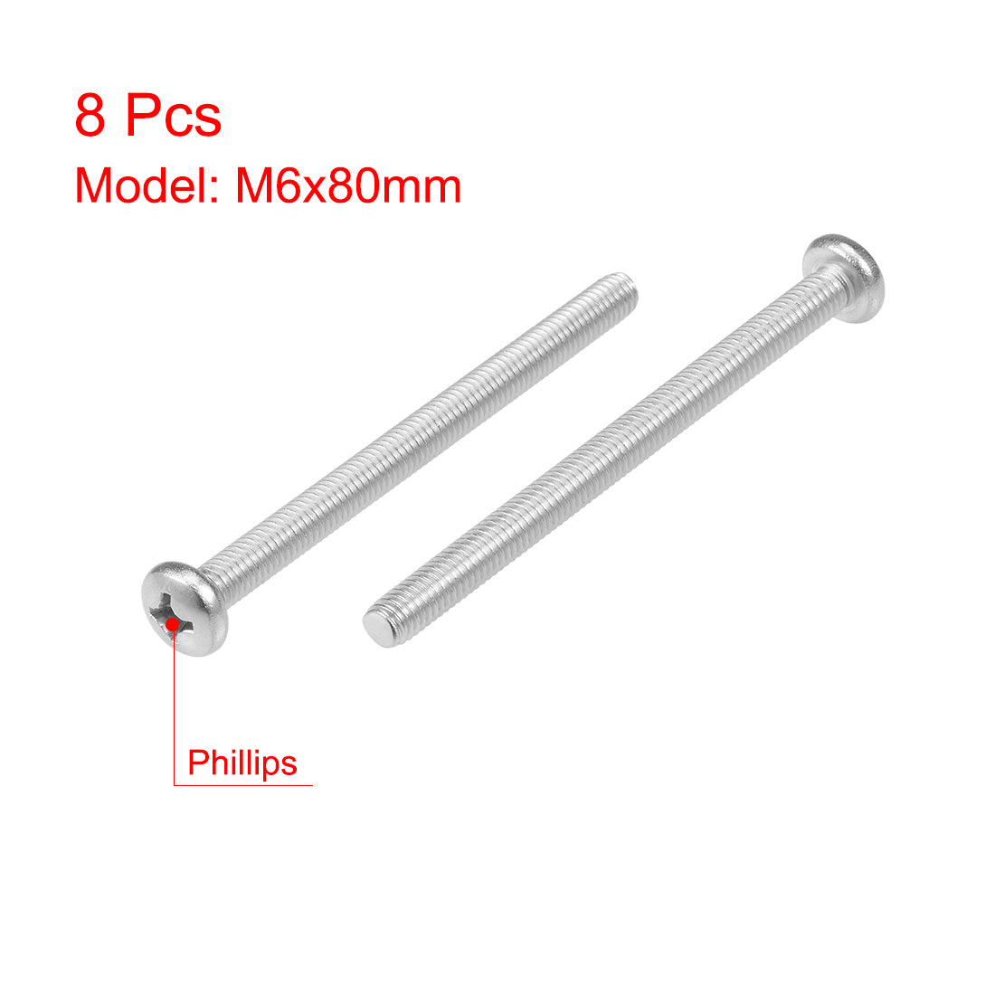 Harfington Machine Screws Pan Phillips Cross Head Screw Stainless Steel Fasteners Bolts 8 Pcs