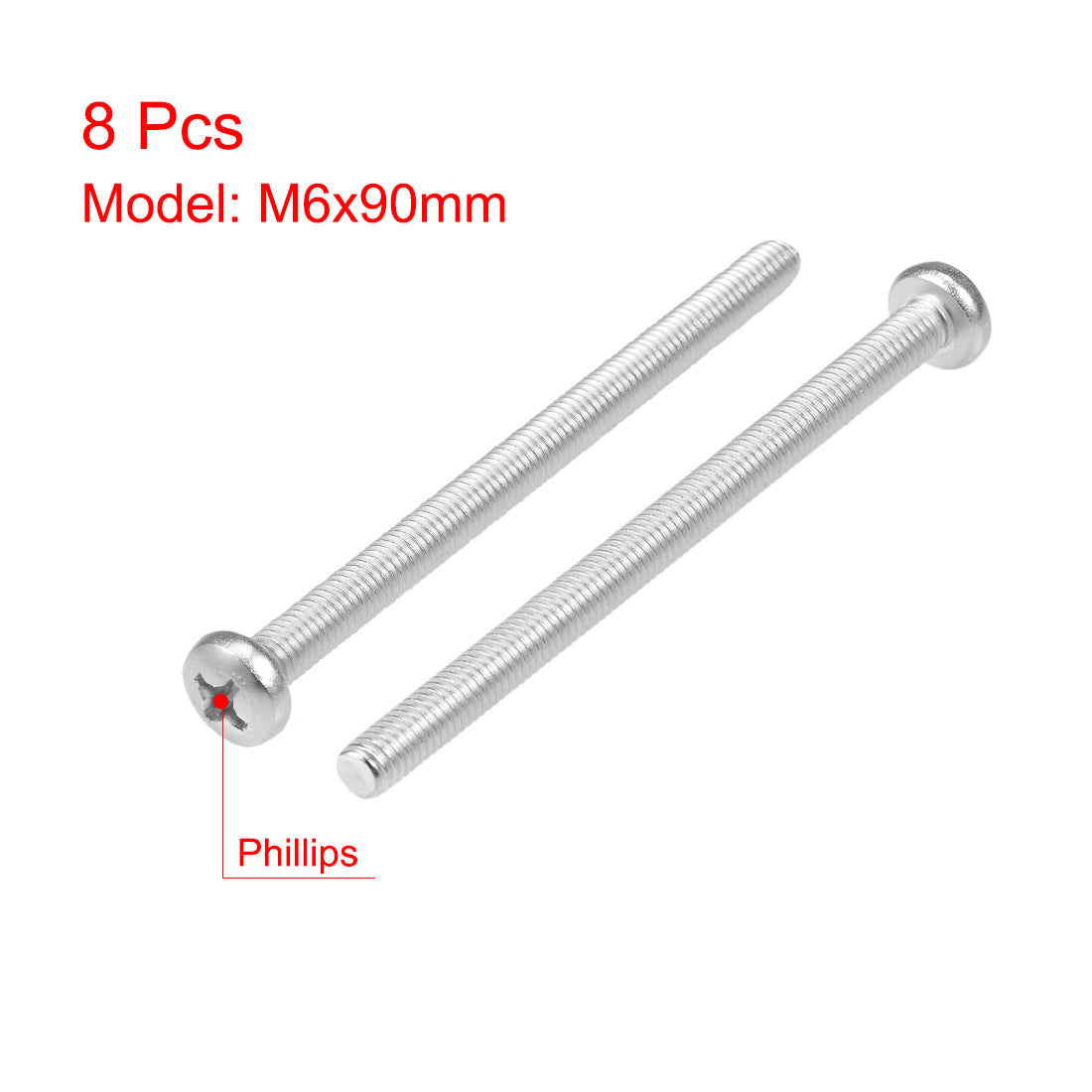 Harfington Machine Screws Pan Phillips Cross Head Screw Stainless Steel Fasteners Bolts 8 Pcs