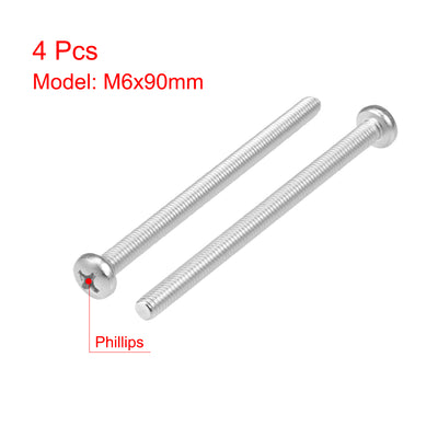 Harfington Machine Screws Pan Phillips Head Screw 304 Stainless Steel Fasteners Bolts 4Pcs