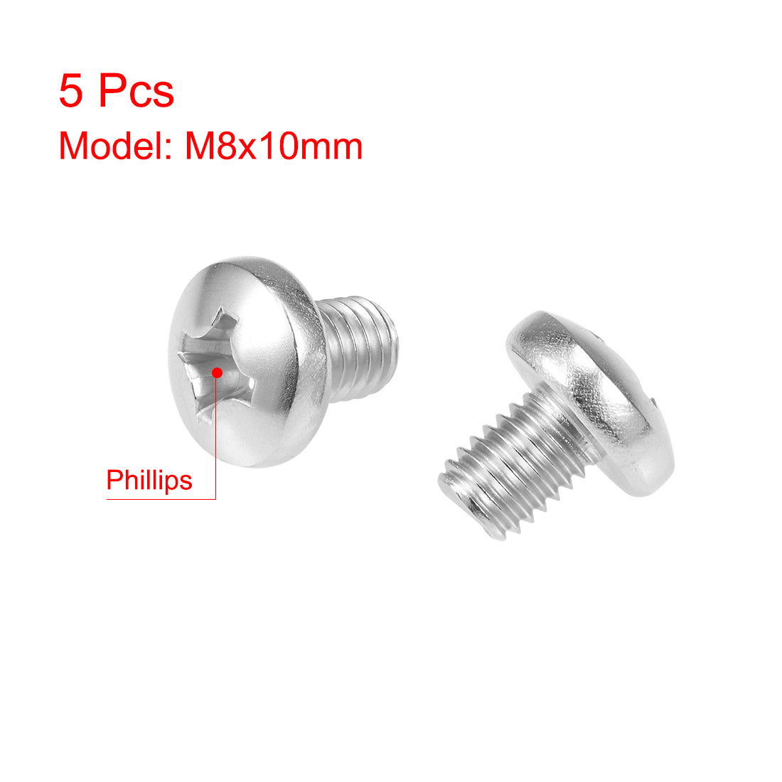 Harfington Machine Screws Pan Phillips Head Screw 304 Stainless Steel Fasteners Bolts 5Pcs
