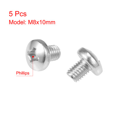 Harfington Machine Screws Pan Phillips Head Screw 304 Stainless Steel Fasteners Bolts 5Pcs