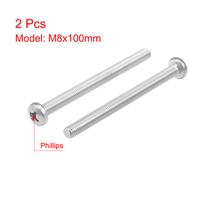 Harfington Machine Screws Pan Phillips Head Screw 304 Stainless Steel Fasteners Bolts 2Pcs