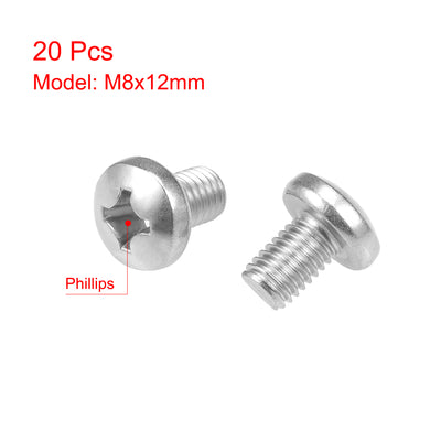 Harfington Machine Screws Pan Phillips Head Screw 304 Stainless Steel Fasteners Bolts 20Pcs