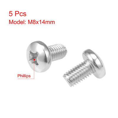 Harfington Machine Screws Pan Phillips Head Screw 304 Stainless Steel Fasteners Bolts 5Pcs