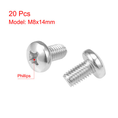 Harfington Machine Screws Pan Phillips Head Screw 304 Stainless Steel Fasteners Bolts 20Pcs