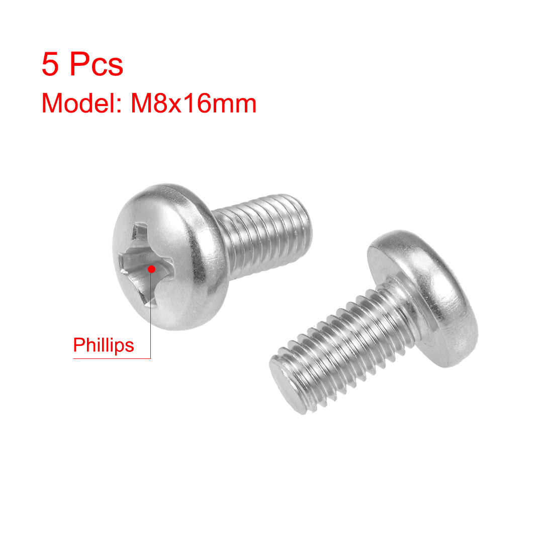 Harfington Machine Screws Pan Phillips Head Screw 304 Stainless Steel Fasteners Bolts 5Pcs