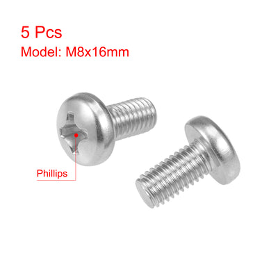 Harfington Machine Screws Pan Phillips Head Screw 304 Stainless Steel Fasteners Bolts 5Pcs