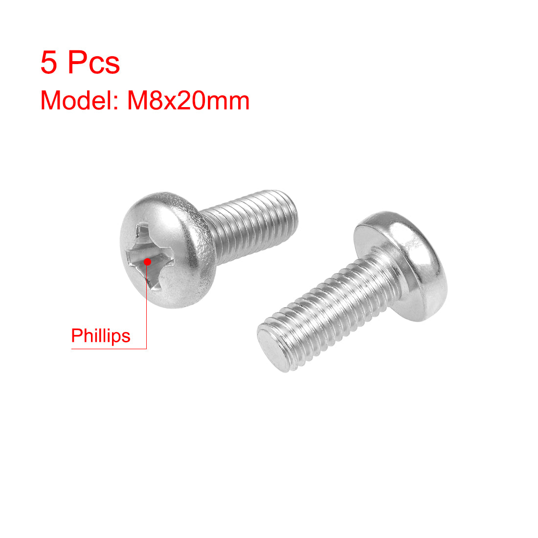 Harfington Machine Screws Pan Phillips Head Screw 304 Stainless Steel Fasteners Bolts 5Pcs