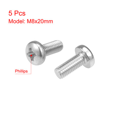 Harfington Machine Screws Pan Phillips Head Screw 304 Stainless Steel Fasteners Bolts 5Pcs