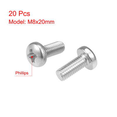 Harfington Machine Screws Pan Phillips Head Screw 304 Stainless Steel Fasteners Bolts 20Pcs