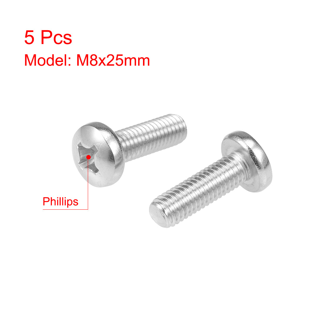 Harfington Machine Screws Pan Phillips Head Screw 304 Stainless Steel Fasteners Bolts 5Pcs