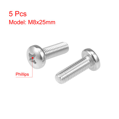 Harfington Machine Screws Pan Phillips Head Screw 304 Stainless Steel Fasteners Bolts 5Pcs