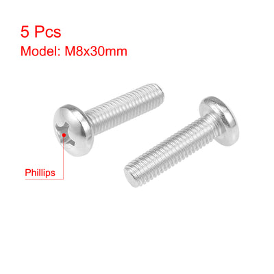 Harfington Machine Screws Pan Phillips Head Screw 304 Stainless Steel Fasteners Bolts 5Pcs