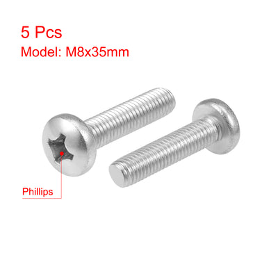 Harfington Machine Screws Pan Phillips Head Screw 304 Stainless Steel Fasteners Bolts 5Pcs