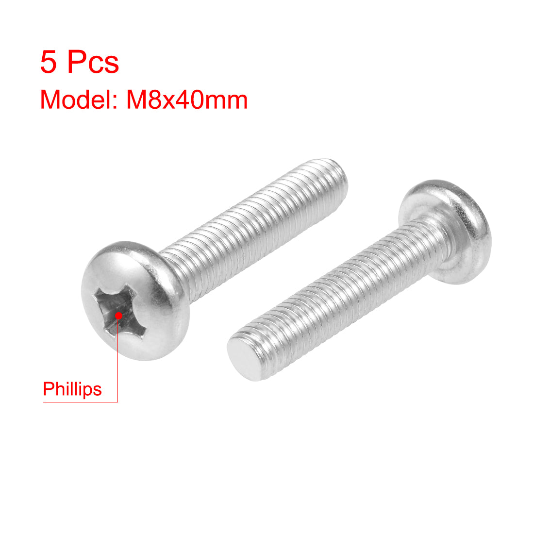 Harfington Machine Screws Pan Phillips Head Screw 304 Stainless Steel Fasteners Bolts 5Pcs
