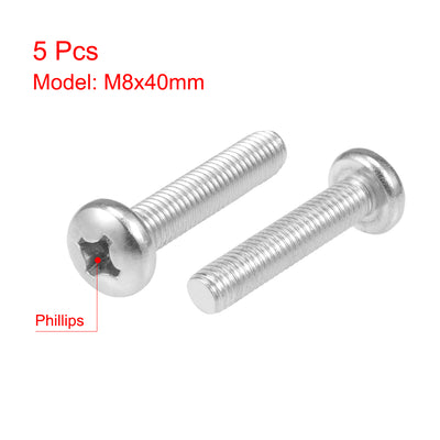 Harfington Machine Screws Pan Phillips Head Screw 304 Stainless Steel Fasteners Bolts 5Pcs